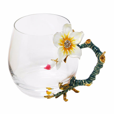 Novelty Glass Cups with Flower Enamel Handles